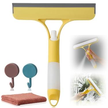 Imagem de Rodo de janela 3 em 1, raspador de limpeza com esponja de esfregão, kit de limpeza para vidro, paredes de azulejo, porta de chuveiro, carro, banheiro (amarelo)