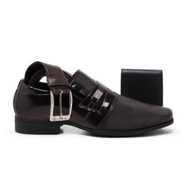 Imagem de Kit Sapato Social Masculino Bico Fino Quadrado Super Macio+Carteira+Ci