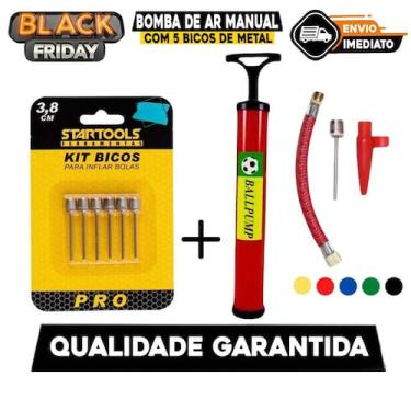 Imagem de Bomba de Ar com 5 Bicos de Metal para Encher Bolas Futebol Vôlei Basqu