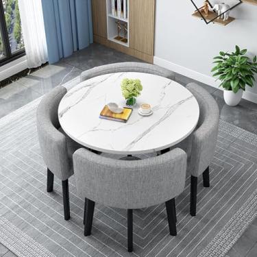 Imagem de Conjunto De Mesa De Jantar Quadrada Redonda C De Linho Com Cadeiras Para Espaço Pequeno 5 Peças Mesa E Cadeiras De Cozinha Modernas Mesas E Cadeiras De Cozinha Economizadoras De Esp, Linen O