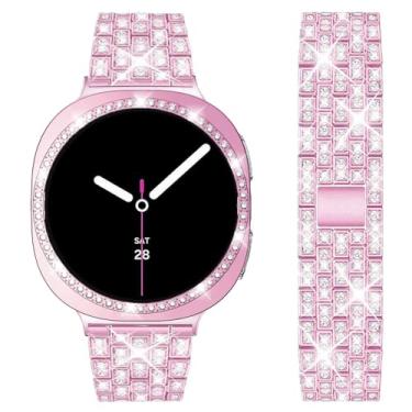 Imagem de DEALELE Pulseiras e capa compatíveis com Samsung Galaxy Watch 8 de 44 mm, pulseira de metal de strass brilhante com diamante, capa protetora de substituição para mulheres e homens (44 mm, rosa rosa)