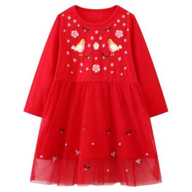 Imagem de Vestido de algodão hongshilian para meninas, manga comprida, 3T-12Y, c