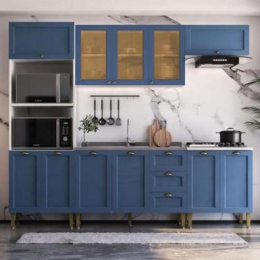 Imagem de Cozinha Modulada Aurora 260cm Aéreo Portas Vidro Provençal - Casa Lar 