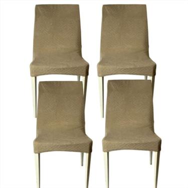 Imagem de Kit Capas Cadeiras 4 Unidades Proteção Assento Tecido Geométrico Poliéster e Elastano Sala Jantar Bege e Cinza