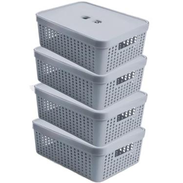 Imagem de Caixa Organizadora Rattan com Tampa Invisível 11,5L – Multiuso para Gavetas, Casa, Cozinha e Armário(Cinza 4 UN)