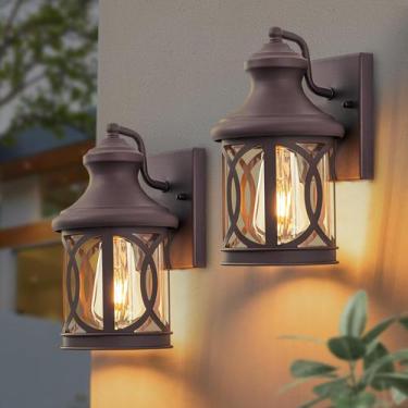 Imagem de Porch Lights Laplusbelle, pacote com 2 unidades de bronze à prova d'ág