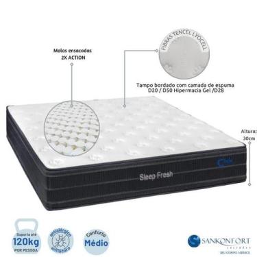 Imagem de Colchão Viúva 128x188 Sankonfort Sleep Fresh Molas Ensacadas 2x Action
