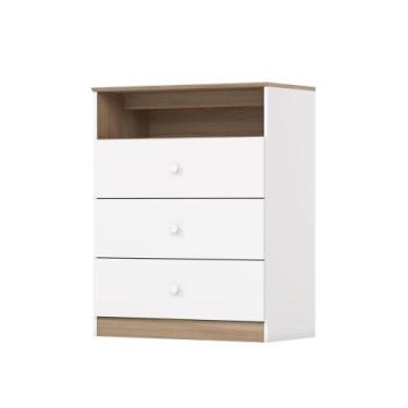 Imagem de Cômoda Magia 3 Gavetas com Nicho Decoração Branco/Jequitibá - Henn