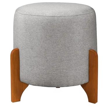 Imagem de Puff Nara em Veludo Redondo com Pés de Madeira RA Cor Cinza
