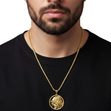 Imagem de Colar Masculino Dourado Pingente Rosto Jesus Aço Inoxidável