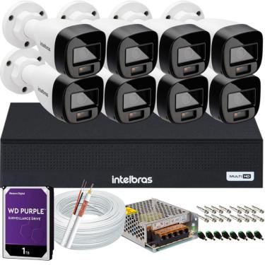 Imagem de Kit Intelbras 8 Cameras Segurança  VHD 3220b+ Microfone Audio Full Color 1080p Dvr 3008c 1TB Purple