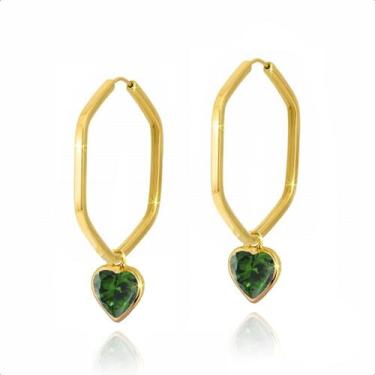 Imagem de  Brinco Ouro 18k Argola Com Pingentes 5mm - Paulistana Joias, Verde es