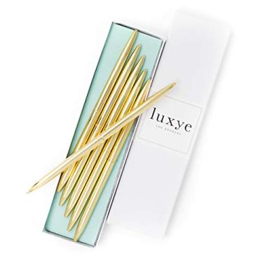 Imagem de Conjunto de canetas esferográficas de luxo com caixa de presente branca brilhante de 15 cm | Canetas de escritório douradas/pretas para mulheres e homens - canetas finas e bonitas para escrever