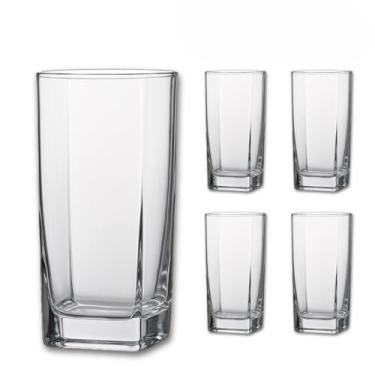 Imagem de Copos Vidro Quadrado 320ml Transparente Cozinha Água Suco, Estilo Moderno(Kit 04 unidades)