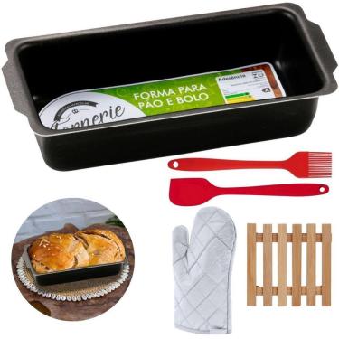 Imagem de Forma De Pão 2L + Luva + Pincel + Espátula + Descanso Panela