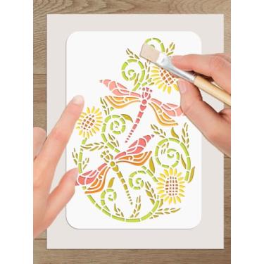 Imagem de 1 estêncil de desenho de outono, estênceis de plástico de libélula, flores vazadas, modelos de arte reutilizáveis para cartões de scrapbook, pintura em piso de parede de madeira, decoração de casa