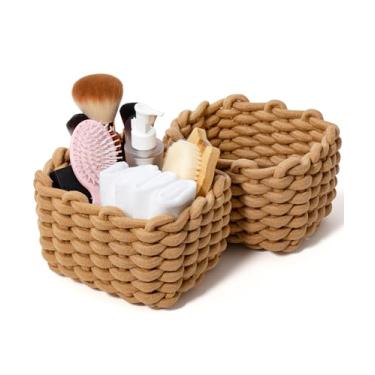 Imagem de Conjunto de 2 cestas de armazenamento para organização doméstica, cesta decorativa de tecido macramê para cosméticos, maquiagem, brinquedos, armário, decoração de quarto de sala de estar, 18 x 14 x
