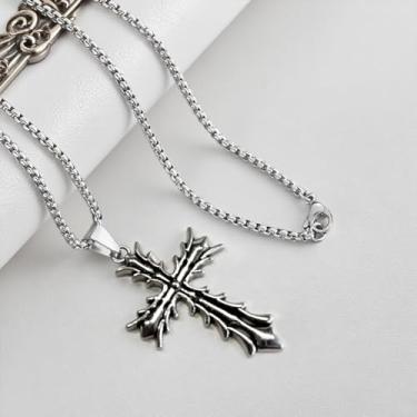 Imagem de Colar de cruz de aço de titânio para homens e mulheres colar de crucifixo masculino para cosplay fantasia colar cristão para presente masculino colar de cruz gótica para roupa de festa, pingente de