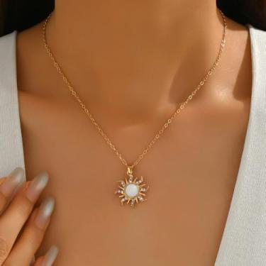 Imagem de Colar em camadas grossas de girassol dourado joia boho moderna para mulheres