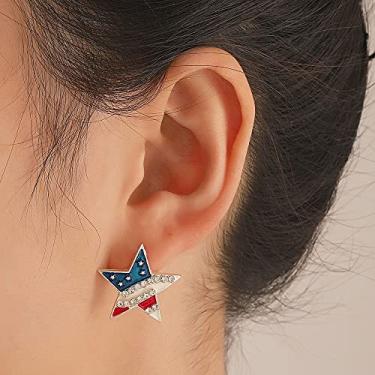 Imagem de Brincos femininos de 4 de julho, Dia de Idependência Patriótica, Vermelho, Branco, Azul, Bandeira Americana, Brincos com Pingente dos EUA, Medium, Zinco, Sem pedra preciosa