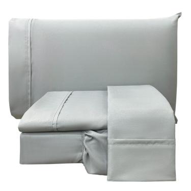 Imagem de Jogo De Lençol King Confort Micropercal 300 Fios Toque De Algodão 4 Peças - Cinza
