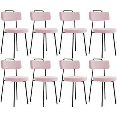 Imagem de Kit 08 Cadeiras Decorativas Estofada Para Sala De Jantar Barcelona L02 Bouclê Rosê - Lyam Decor
