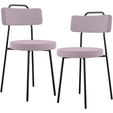 Imagem de Kit 02 Cadeiras Decorativas Estofada Para Sala De Jantar Barcelona L02 Suede Rosê - Lyam Decor