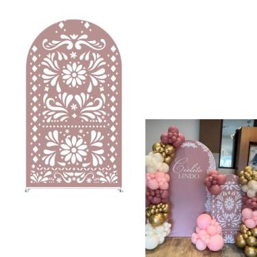 Imagem de Uoimystify Capa de fundo de arco rosa Cielito chá de panela decoração de festa de aniversário capa de tecido elástico festa mexicana festa de casamento (3770, 6 x 2,18 m (AxL))