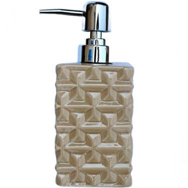 Imagem de Saboneteira Liquida Banheiro Cerâmica Bege E Prata De 350ml