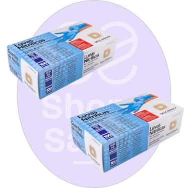 Imagem de Kit 02 Luva Descartável Nitrílica Sem Pó Azul M Descarpack