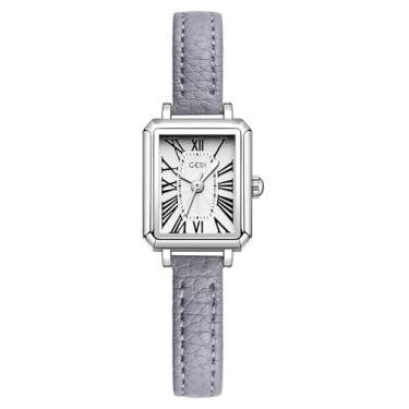 Imagem de MASTOP Relógio feminino retangular com algarismos romanos curvos, pulseira de couro mais macia, clássico, analógico, quartzo, negócios, elegante, ultrafino, feminino, pulseira, Cinza, Relógio feminino