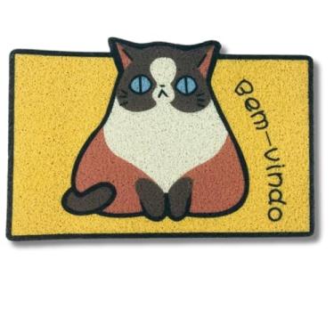 Imagem de Tapete Capacho Decorativo Pets, 60x40cm, Poliéster Emborrachado, Antiderrapante, Para Porta de Entrada (GATO GORDINHO)
