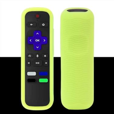 Imagem de Capa para controle remoto compatível com controle remoto Roku TV/Roku Express/Streaming Stick/Premiere, capa de silicone universal para controle remoto Roku Voice com cordão - Amarelo brilhante