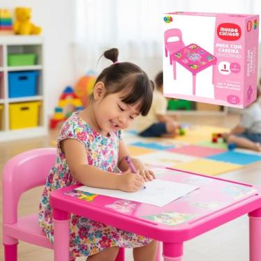 Imagem de Mesinha Mesa Infantil Cadeira Menina Unicornio Rosa Oferta - GGB - Ein