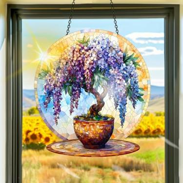 Imagem de Acrílico colorido, apanhador de sol, decoração de janela suspensa de flores, arte de parede de arco-íris, para sala de estar, quarto, varanda, interior e exterior, jardim, enfeites de Natal, decoração