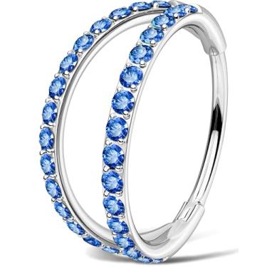 Imagem de OUFER Piercing de nariz de argola dupla, piercing de nariz de Natal azul de 20G 9 mm para mulheres, anéis de nariz de argola elegantes para mulheres, perfeitos para piercing de narina de Natal, joias