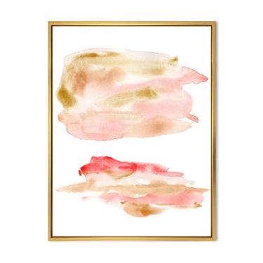 Imagem de DesignQ Conjunto abstrato com ouro rosa bege e manchas vermelhas - Impressão artística de parede em tela emoldurada moderna