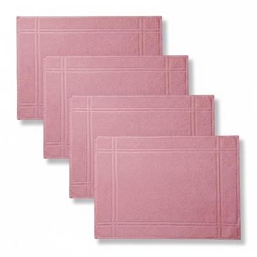 Imagem de Tapetes de Banheiro Karsten, 100% Algodão Premium, Kit 4 Peças, Moderno, Retangular, 45x65cm - Rosa Retrô