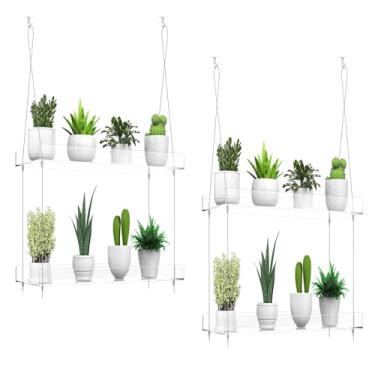 Imagem de Pacote com 2 prateleiras de plantas transparentes penduradas para janelas, prateleira de parede de acrílico para cozinha, jardins internos, flores, ervas, organização de mudas e exibição de vasos