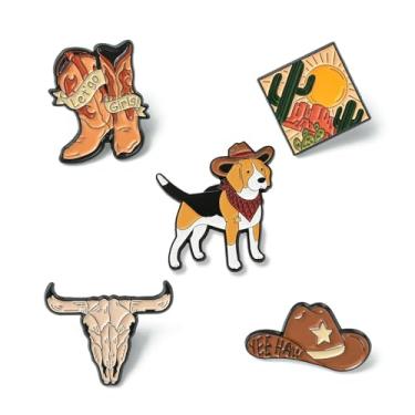 Imagem de KitBeads 5 peças, 5 estilos, alfinetes esmaltados cowgirl deserto aniaml vaca crachá botas ocidentais chapéu broches para terno camisa colarinho joias decoração, Acrílico, Sem Pedra Preciosa
