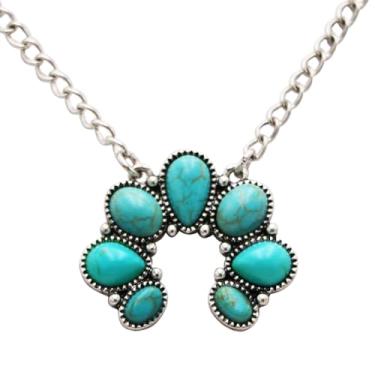 Imagem de Rosemarie & Jubalee Colar de flor de abóbora estilo ocidental, pingente de pedra howlita branca com corrente de liga de prata, 40,6 cm com extensor de 7,6 cm, One Size, Liga metálica, howlita, Howlita