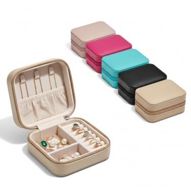 Imagem de Porta Joias de Viagem, Organizador Portátil para Anéis e Colares, Estojo Compacto com Compartimentos, 6 Cores Disponíveis
