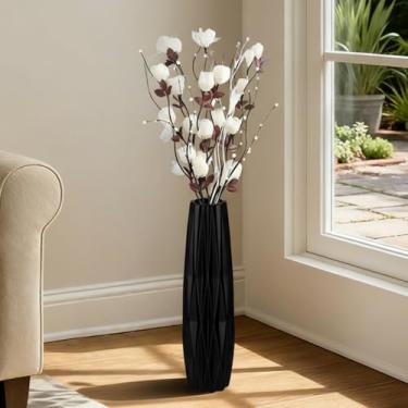 Imagem de GDSZJLJ Vaso alto de cerâmica preta – Vaso grande decorativo minimalista moderno de 39,9 cm para sala de estar, entrada ou decoração de casa de escritório