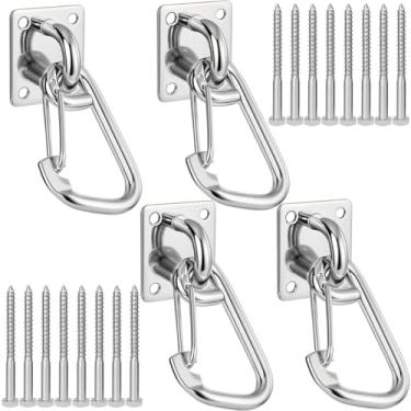 Imagem de FUCNEN Kit de ganchos de rede resistentes, 4 peças de aço inoxidável M10, ganchos de teto e ganchos de pressão integrados, ganchos de âncora resistentes à ferrugem para balanços, aplicações internas e