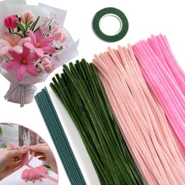 Imagem de URSDIART 311 limpadores de cachimbo – 300 limpadores de cachimbo grossos para artesanato + 10 hastes de flores + fita verde | Suprimentos de projetos de arte e artesanato para flores, projetos de sala