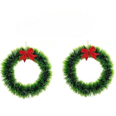 Imagem de Guirlanda de Natal para Porta 25cm Verde com Laço Vermelho - Enfeite de Natal para Porta, Decoração Natalina para Entrada(Verde 2 Peças)