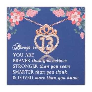 Imagem de FEELMEM Colar de aniversário de 13 anos com pingente de coroa de zircônia cúbica para filha, presente de aniversário de 13 anos, presente de coroa de princesa, Small, Cobre, Zircônia cúbica