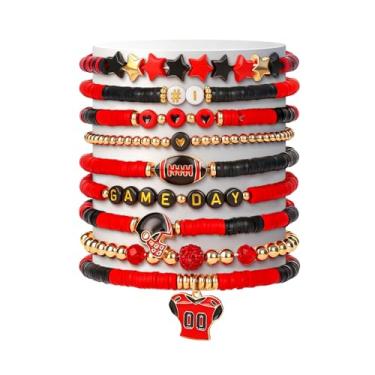 Imagem de Coshatch Dia de Jogo #1 Pulseira de Futebol com Pingente de Miçangas Elásticas Jérsei Pingente Jérsei Joias Esportivas para Mães Pais Treinadores Fãs Acessórios de Moda Verde, One Size, Argila de