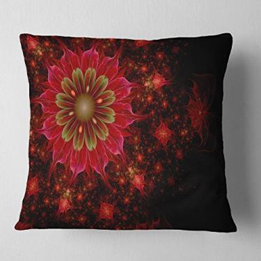 Imagem de Designart vermelho escuro e verde claro flores fractais abstratas sala de estar, sofá, almofada de alta qualidade + capa de almofada impressa em ambos os lados 66 cm x 66 cm