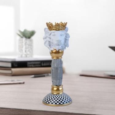 Imagem de Suporte de castiçal de animal coroado preto e branco com detalhes dourados estátua de resina eclética para decoração de casa moderna, centro de mesa